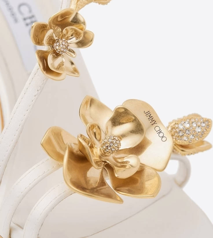 [春季系列]JIMMY CHOOZEA 95 女士花卉饰象牙白色缎面凉鞋JC