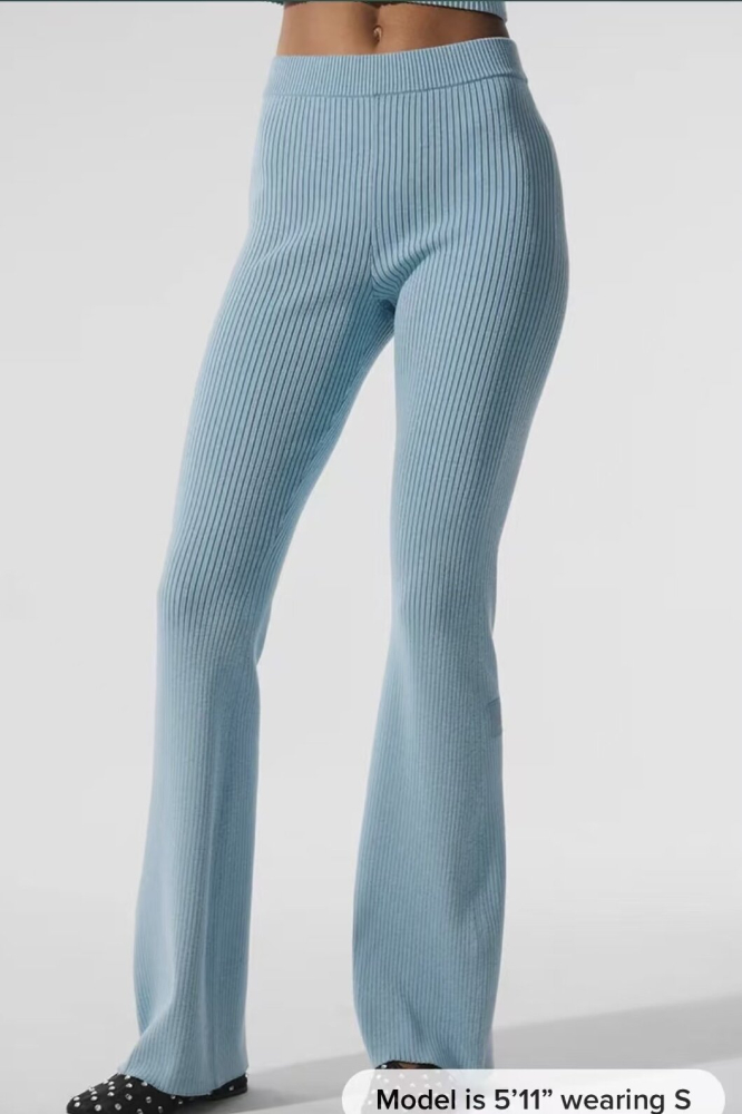 Alo Yoga Denim Knit 高腰螺纹修身微喇叭裤阔腿女直筒垂感休闲裤