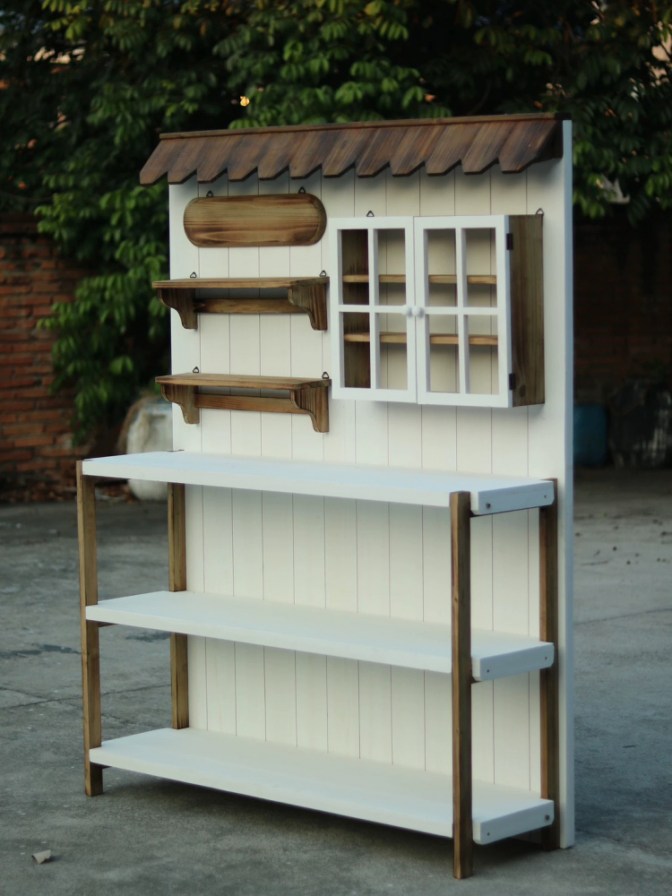 户外复古实木园艺工作台桌子庭院阳台收纳工作台置物架多功能花架