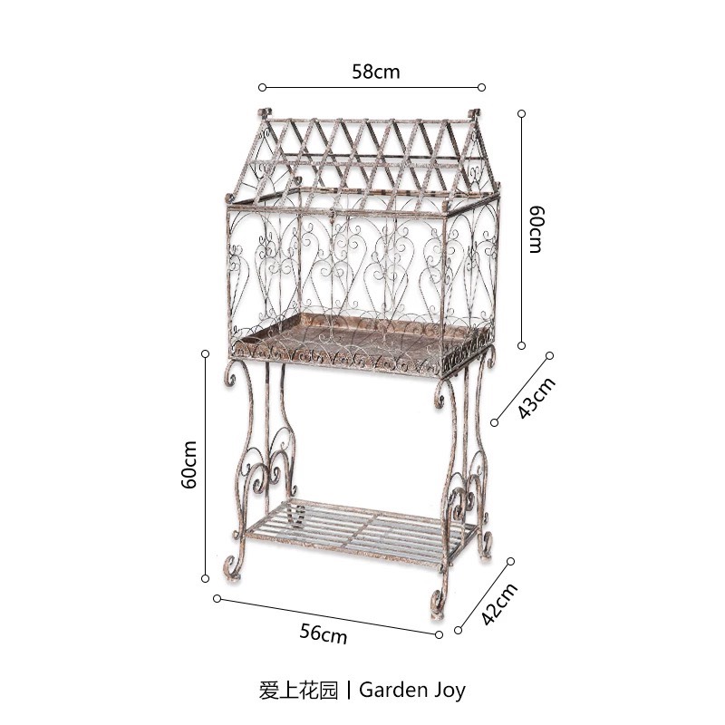 爱上花园丨园艺杂货 花园露台铁艺铁丝花架花台 镂空直脚鸟笼房子