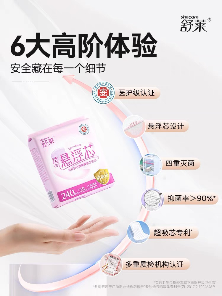 【胡可直播间】舒莱悬浮芯医护级卫生巾日夜组合整箱批发姨妈巾