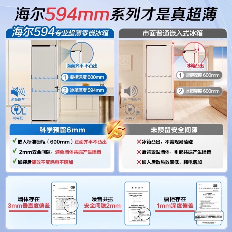 [新品超薄零嵌]海尔512L法式多门超薄零嵌家用风冷无霜一级冰箱