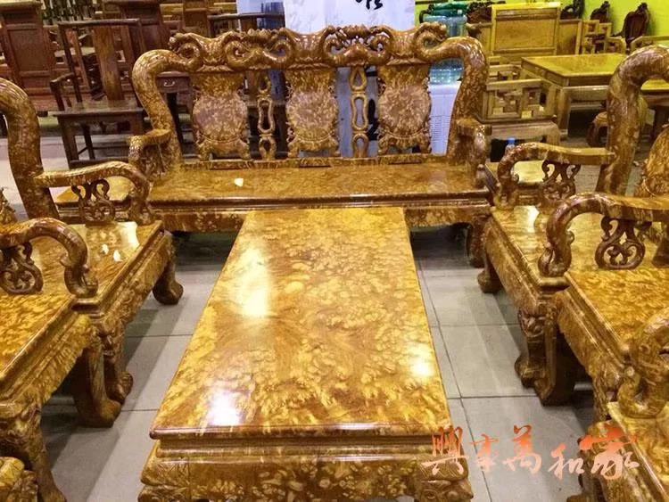 古典家具 加粗加厚 10件套 黄金樟木组合沙发 实木家居沙发