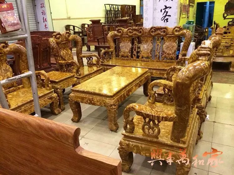 古典家具 加粗加厚 10件套 黄金樟木组合沙发 实木家居沙发