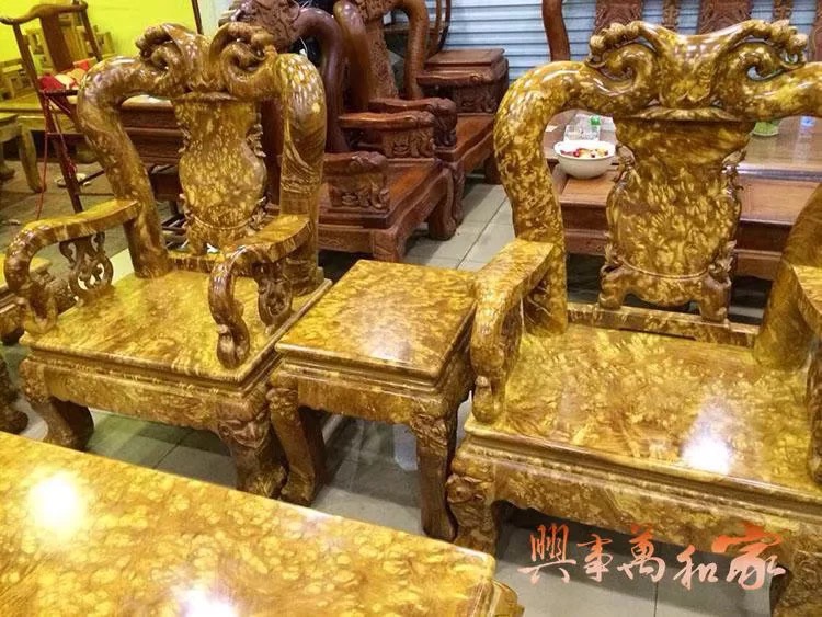 古典家具 加粗加厚 10件套 黄金樟木组合沙发 实木家居沙发