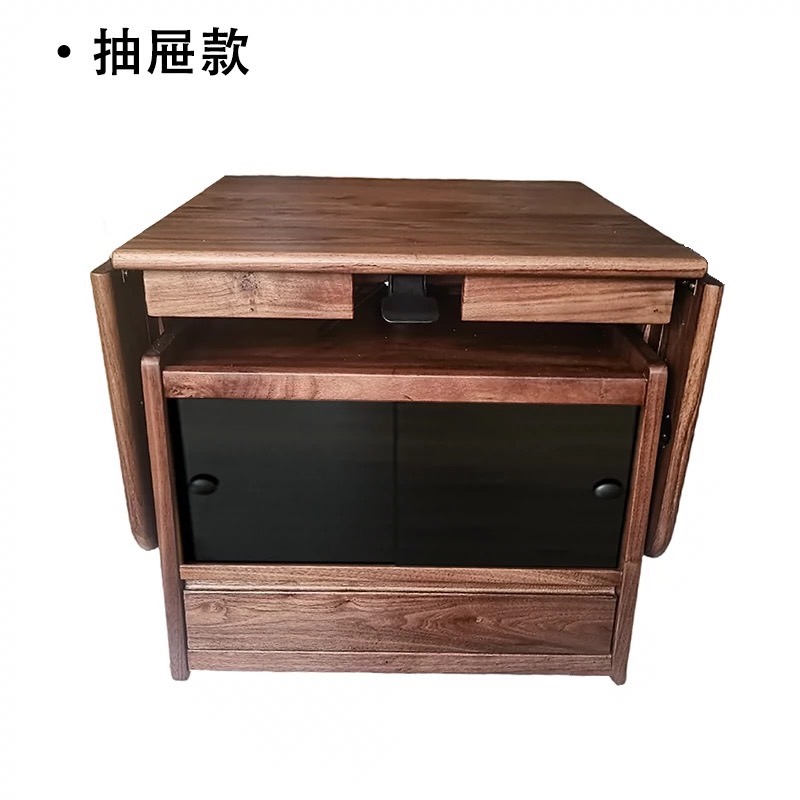 茶几客厅家用黑胡桃原木折叠餐桌小户型可移动升降多功能沙发边几