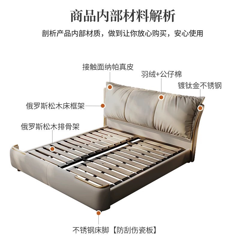 高端轻奢主卧羽绒超大靠包真皮双人床现代极简约豪华新款婚床储物