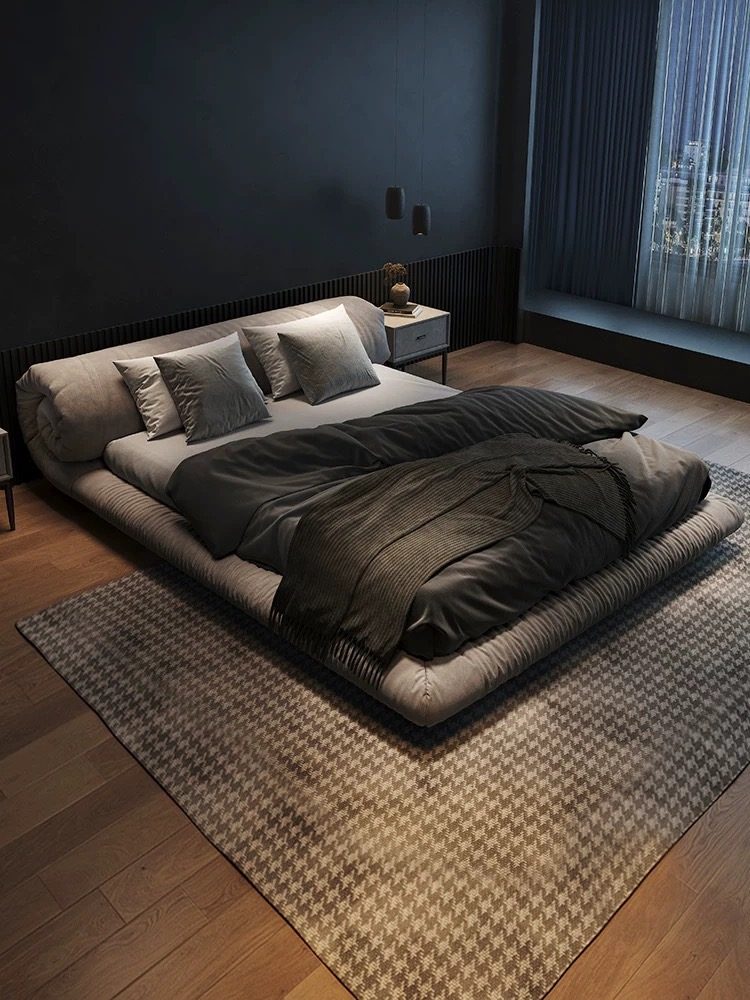 悬浮床侘寂风花卷床现代简约磨砂布意式极简设计师床双人北欧婚床