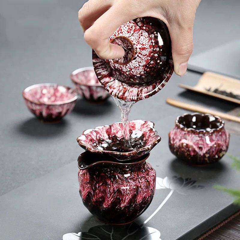 轻奢窑变功夫茶具整套高档陶瓷茶杯茶壶茶洗盖碗组合中式茶器套装