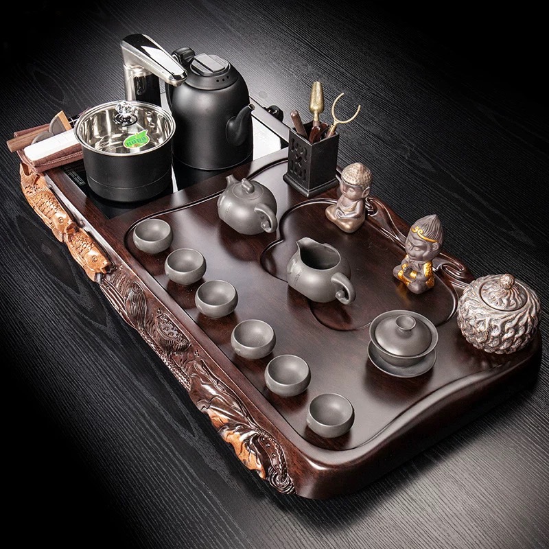 黑檀木茶盘整块实木茶台客厅家用整套茶具套装轻奢功夫茶海全自动