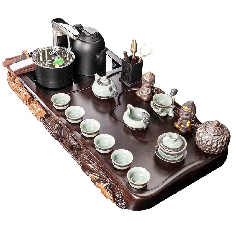黑檀木茶盘整块实木茶台客厅家用整套茶具套装轻奢功夫茶海全自动