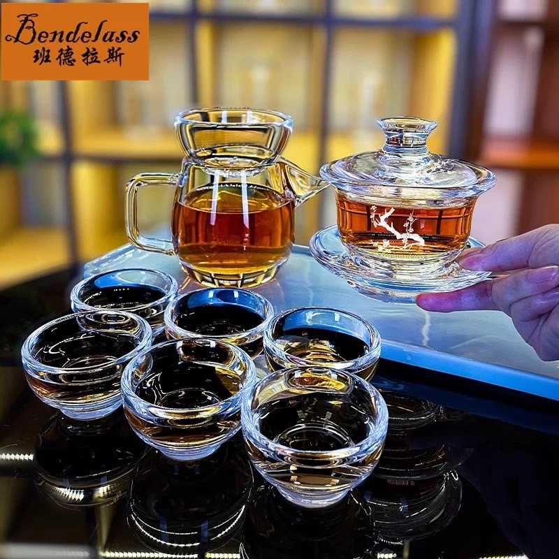 班德拉斯原矿水晶功夫茶具套装2025新款耐高温茶壶茶杯公道杯送礼
