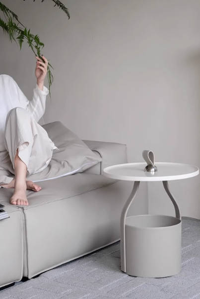 若奈限定冰川灰!HERM@S创意艺术手工马鞍皮沙发边几轻奢手拎茶几