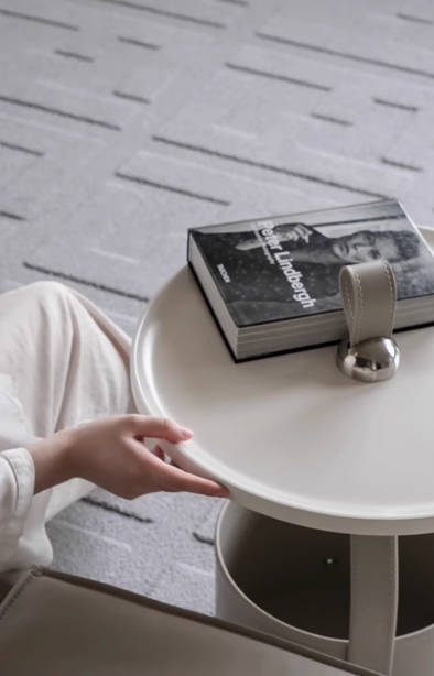 若奈限定冰川灰!HERM@S创意艺术手工马鞍皮沙发边几轻奢手拎茶几