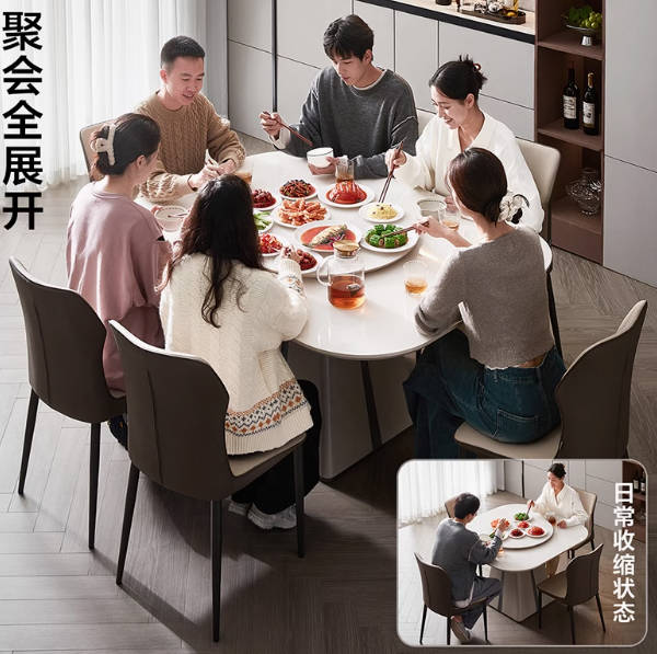 全友家居简约钢化玻璃餐桌客厅折叠伸缩方桌带转盘2025新款