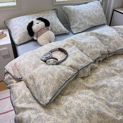 A类母婴级全棉双层纱床上四件套小碎花纯棉被套床单床品四季通用