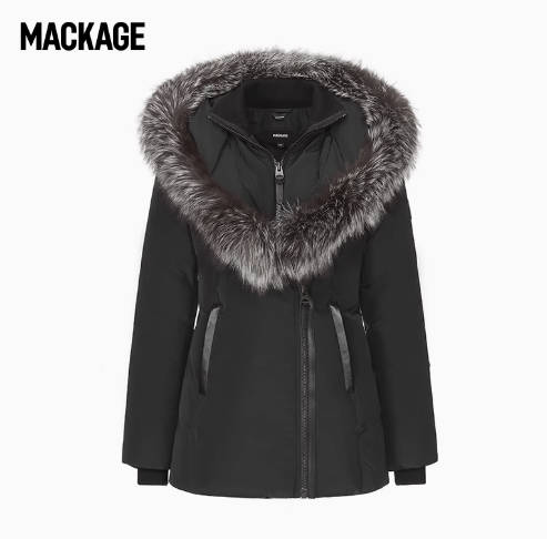 摩登专致系列-MACKAGE女士 ADALI中长V型毛领羽绒服潮流羽绒外套