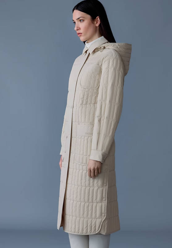 MACKAGE女士TADOKA竖条纹轻薄中长款羽绒服外套