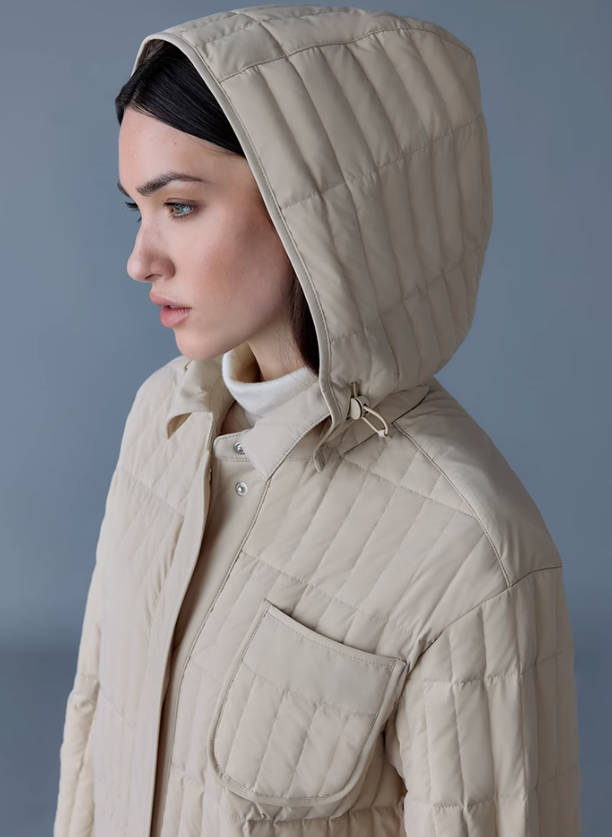 MACKAGE女士TADOKA竖条纹轻薄中长款羽绒服外套