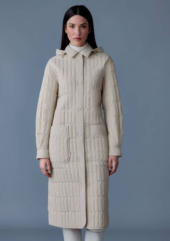 MACKAGE女士TADOKA竖条纹轻薄中长款羽绒服外套