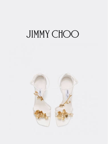 [春季系列]JIMMY CHOOZEA 95 女士花卉饰象牙白色缎面凉鞋JC