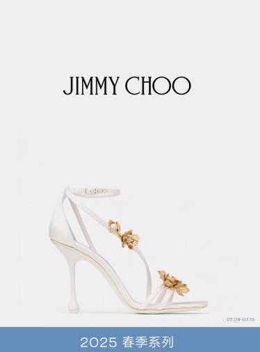 [春季系列]JIMMY CHOOZEA 95 女士花卉饰象牙白色缎面凉鞋JC