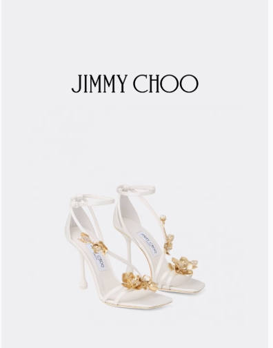 [春季系列]JIMMY CHOOZEA 95 女士花卉饰象牙白色缎面凉鞋JC