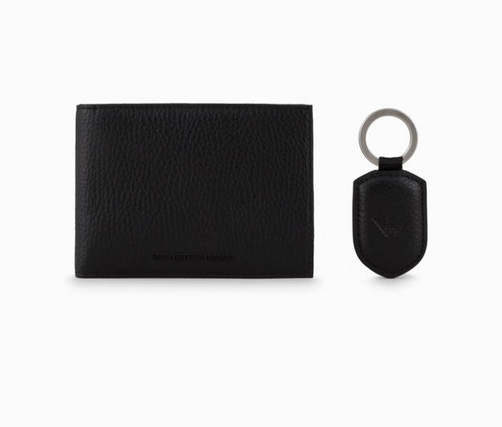 EMPORIO ARMANI阿玛尼2025春季新款男士牛皮革钱包钥匙扣套装