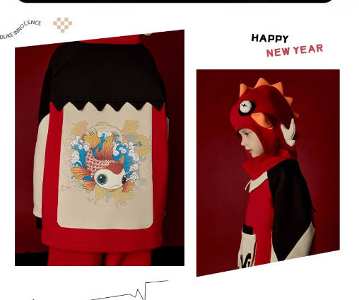 jokii潮牌童装『绥禧金鲤套装』儿童国潮卫衣+裤子洋气春装秋款