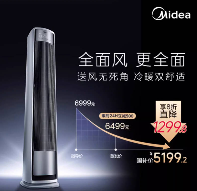 美的全面风空调官方正品一级家用3匹柜机风尊二代