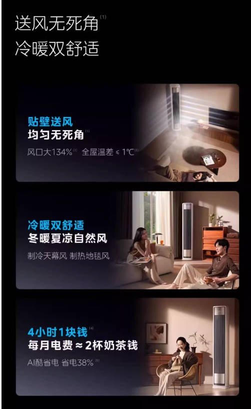 美的全面风空调官方正品一级家用3匹柜机风尊二代