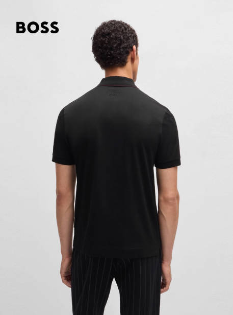 【保时捷联名】BOSS男士秋季尖领条纹商务休闲棉质提花Polo衫