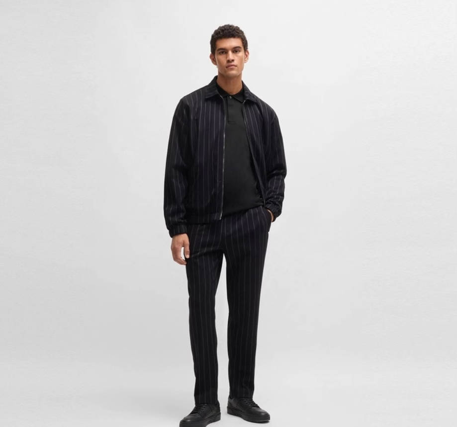 【保时捷联名】BOSS男士秋季尖领条纹商务休闲棉质提花Polo衫