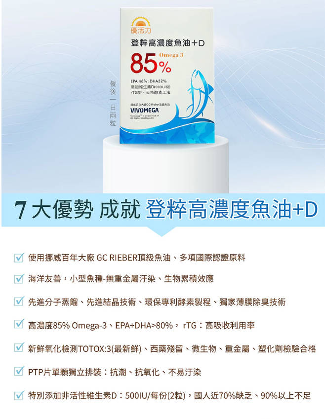 【优活力】登粹高浓度鱼油+D(Omega3☆85%) 优惠6入组