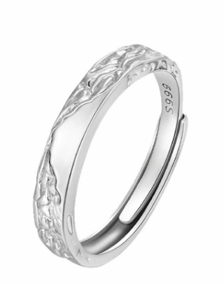 【可定制刻字】 老凤祥 天作之合对戒999开口可调节冰川纹理素圈简约小众设计 女朋友周年生精美礼盒 足银999 戒指一对 男女同款情侣款