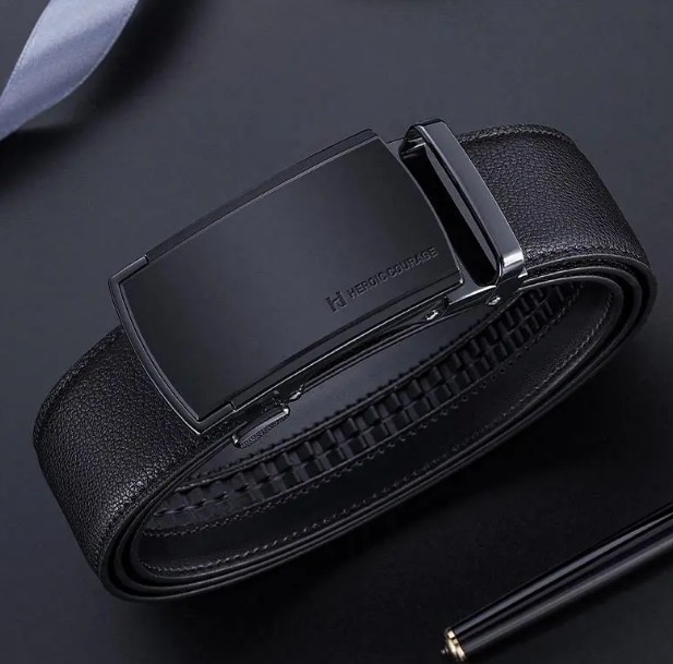 海澜之家 HLA 真牛皮男友爸爸哑光胶片自动扣腰带荔枝纹商务休闲腰带 二层牛皮 皮带 男款 宽3.5cm